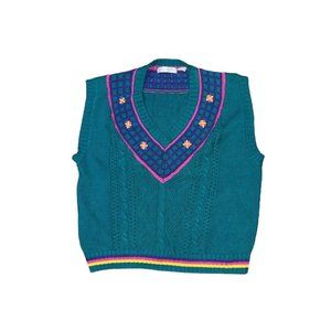 Vintage Retro Heirloom 100% Cotton Green women sweater vest Size medium.